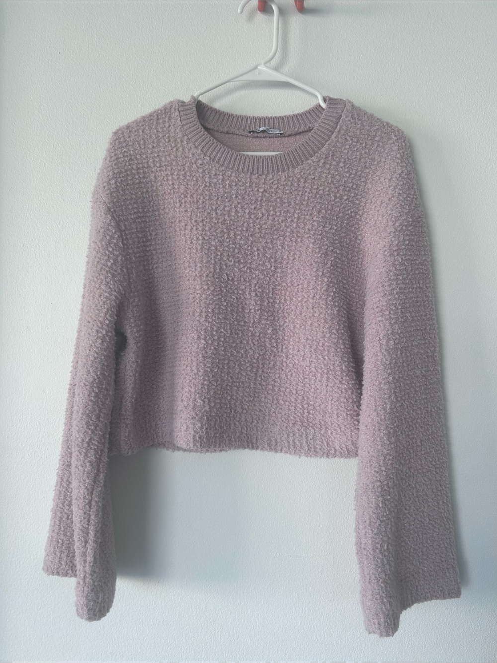 NWOT Zara Cropped Fuzzy Knit Sweater - Dusty Mauve Size M